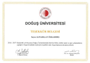 Doğuş Üniversitesi Teşekkür Belgesi