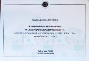 III. Ulusal Öğrenci Karikatür Yarışması Teşekkür Belgesi