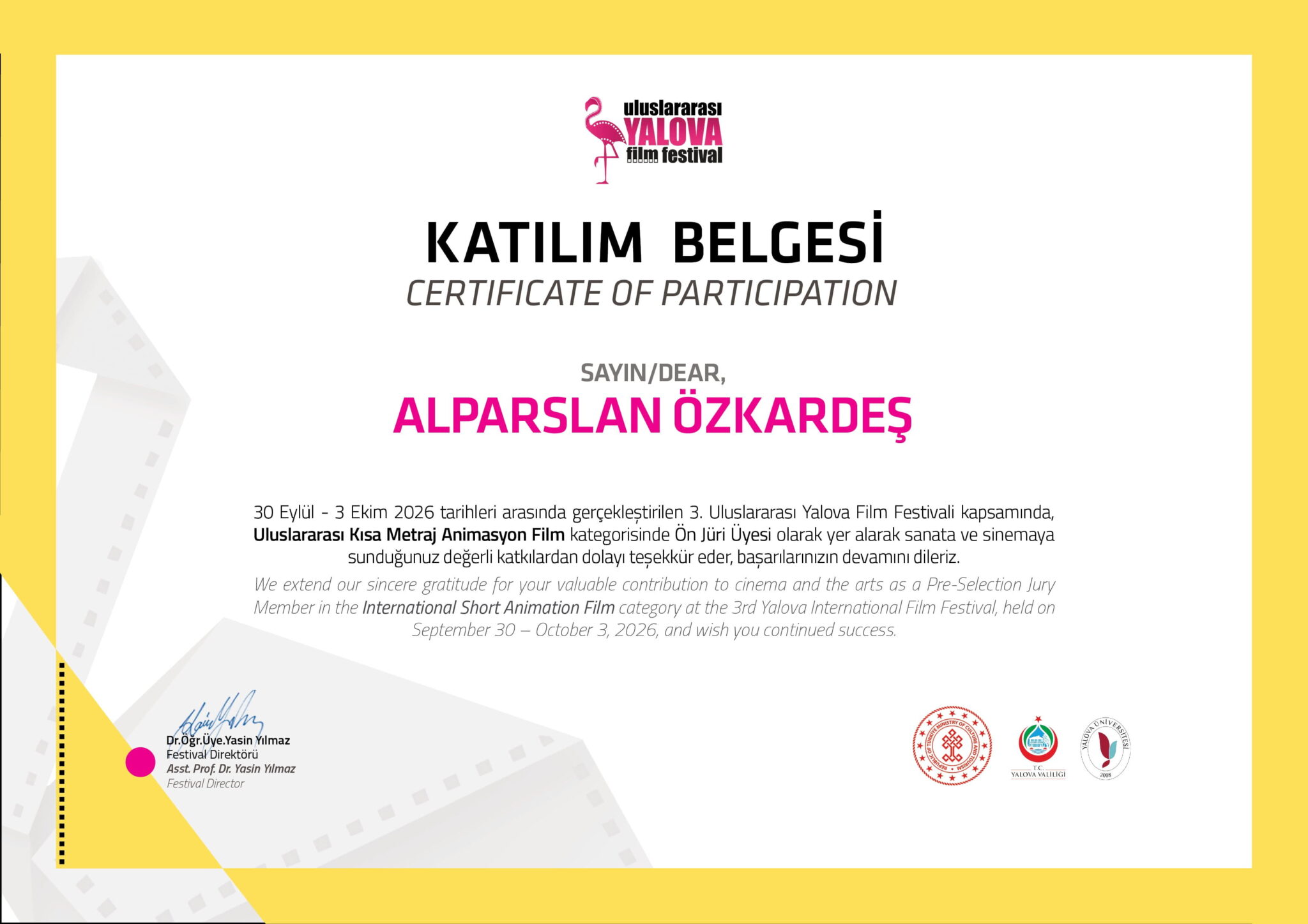Ön Jüri Belgesi - 3. Uluslararası Yalova Film Festivali